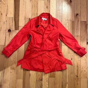 Red Double-Breasted Women's Trench Coat